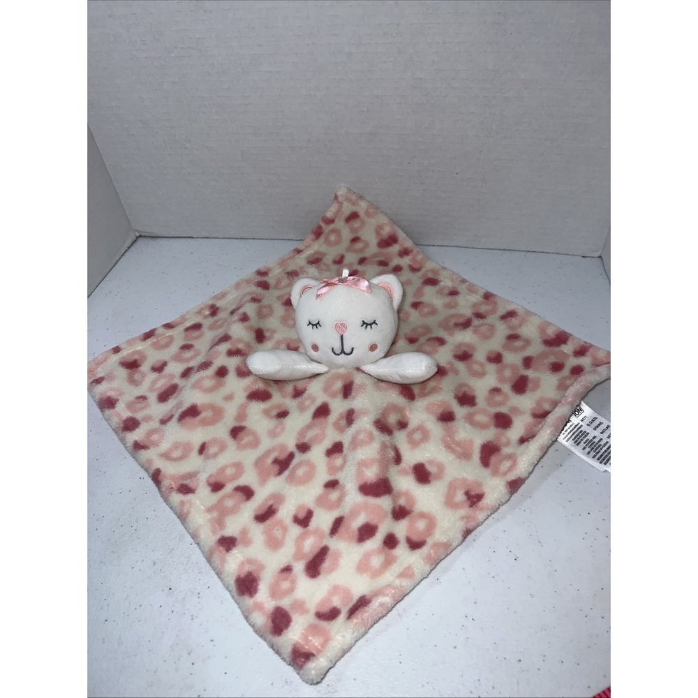 Baby Essentials White Pink Cat Lovey Security Blanket Baby Plush Cheetah Print